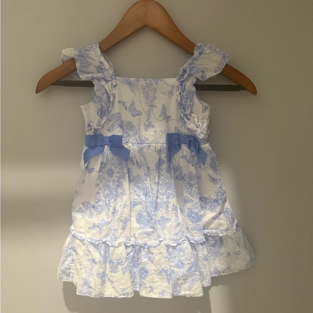 Floral Blue and White Kids Dress with Ruffles
